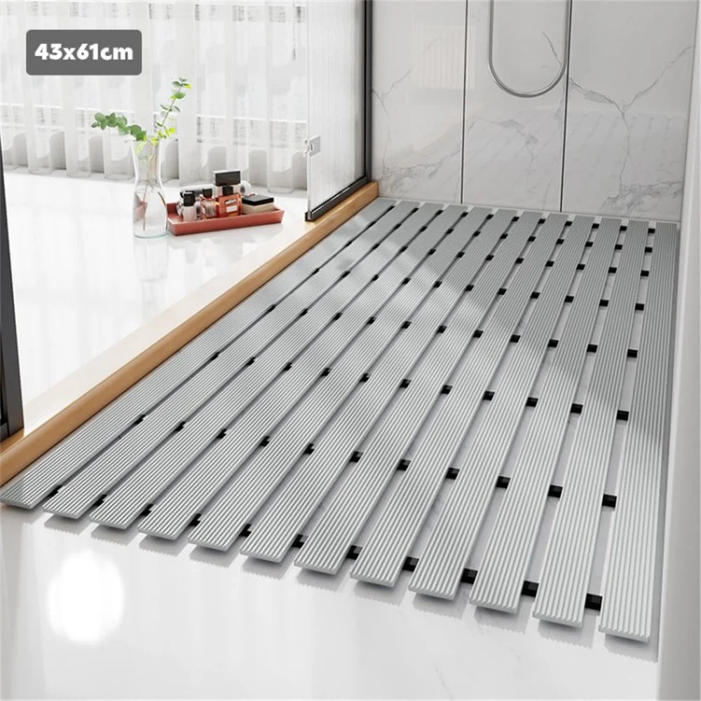 Rubber Bath Shower Mat Anti-slip Drainage Floor Mat Bathroom Stall Rug with Drain Hole for Kitchen Bathroom - Grey / 43x61cm - 1