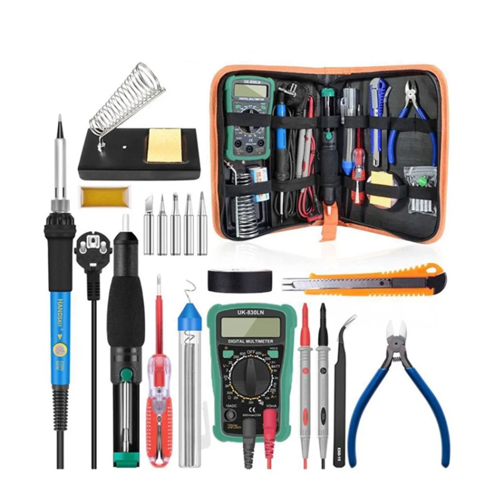 Soldering Iron Kit 60W 220V Adjustable Temperature Soldering Gun Welding Tool with Digital Multimeter - CN Plug - 1