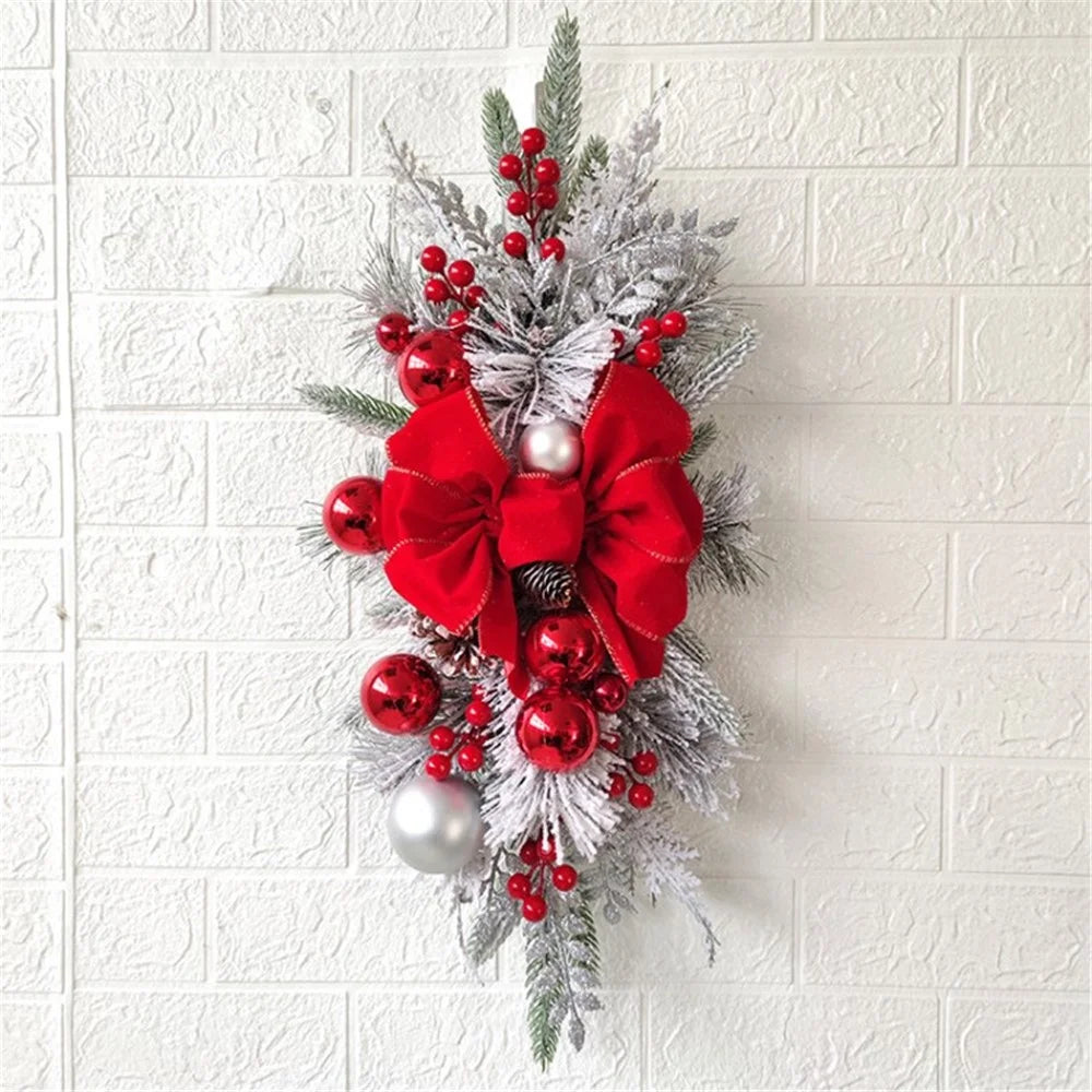 Christmas Wreath LED Lighted Xmas Garland Christmas Indoor Outdoor Decoration for Front Door Christmas Party - Red - 1