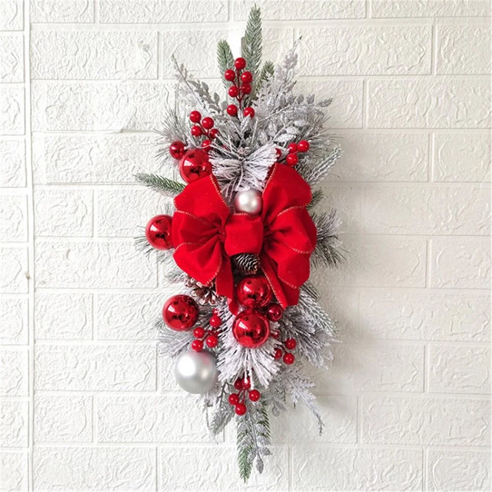 Christmas Wreath LED Lighted Xmas Garland Christmas Indoor Outdoor Decoration for Front Door Christmas Party - Red - 1