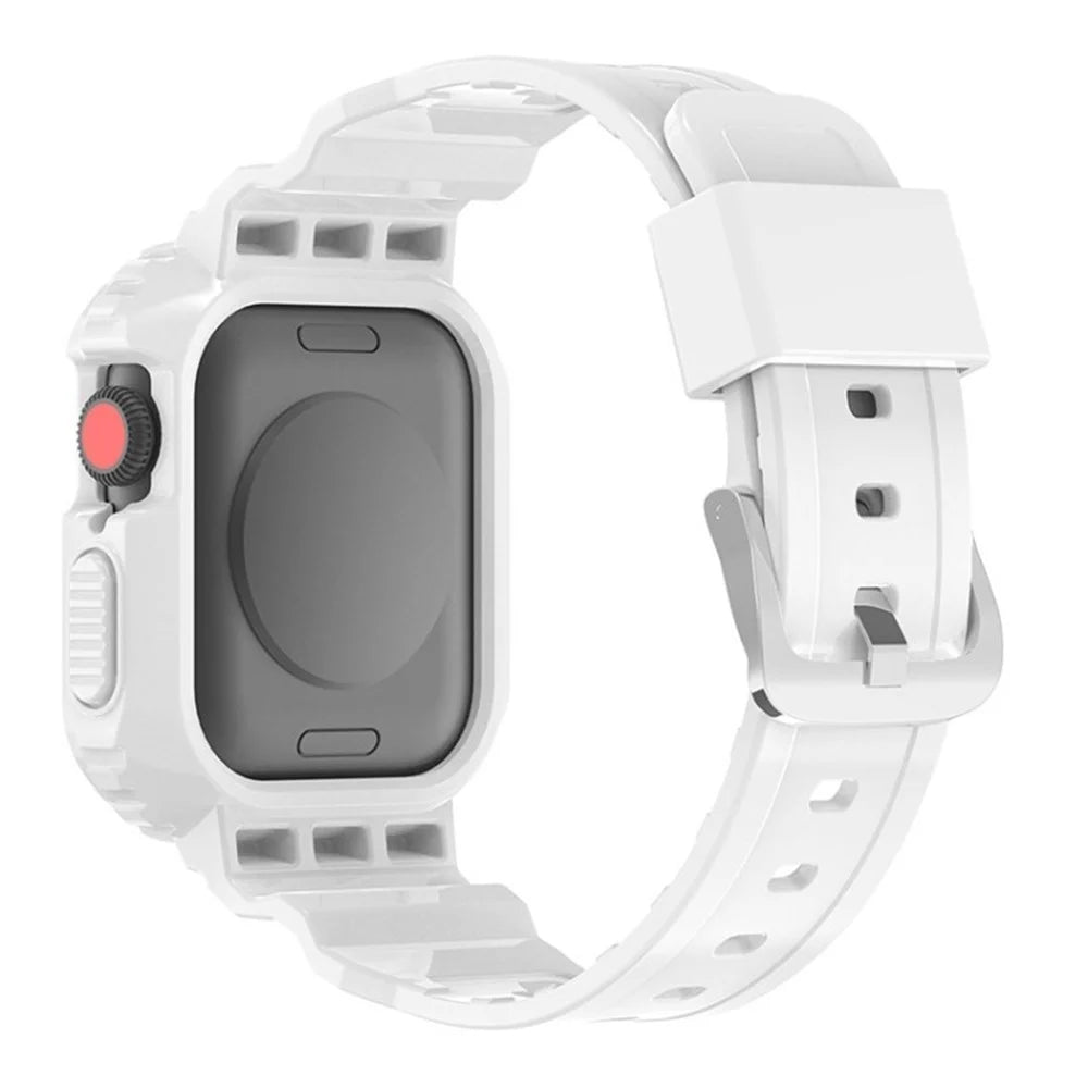 For Apple Watch Series 11 10 42mm / 9 8 7 41mm / SE3 SE2 SE 6 5 4 40mm / 3 2 1 38mm Soft TPU Sport Watch Band Wrist Strap with Protective Bumper Cover - White - 2