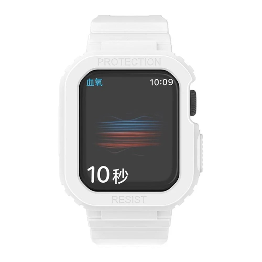 For Apple Watch Series 11 10 42mm / 9 8 7 41mm / SE3 SE2 SE 6 5 4 40mm / 3 2 1 38mm Soft TPU Sport Watch Band Wrist Strap with Protective Bumper Cover - White - 3