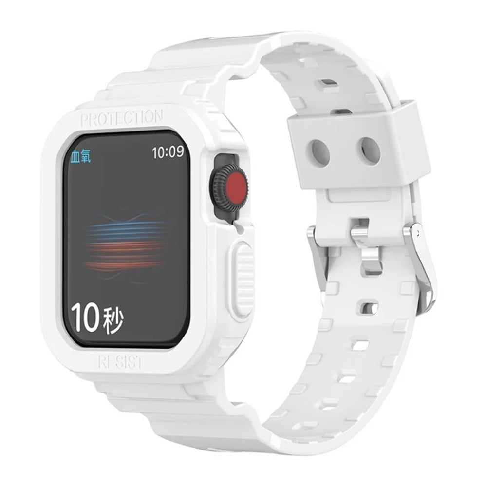For Apple Watch Series 9 / 8 / 7 45mm / SE3 / SE2 / SE1 /  6 / 5 / 4 44mm Soft Watch Strap Smartwatch Band with Case - White - 1
