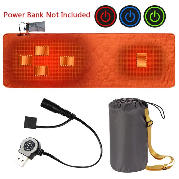 Heated Sleeping Bag USB Power Support Heating Pad Portable Compact Bag Perfect for Camping Hiking - Orange - 1