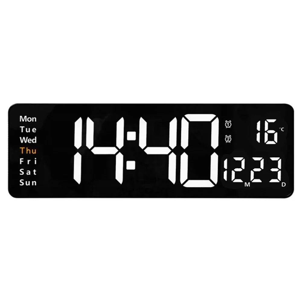 16inch Large Digital Display Wall Clock Remote Control LED Electronic Clocks with Alarms, Countdown Timer & Temp - White - 1