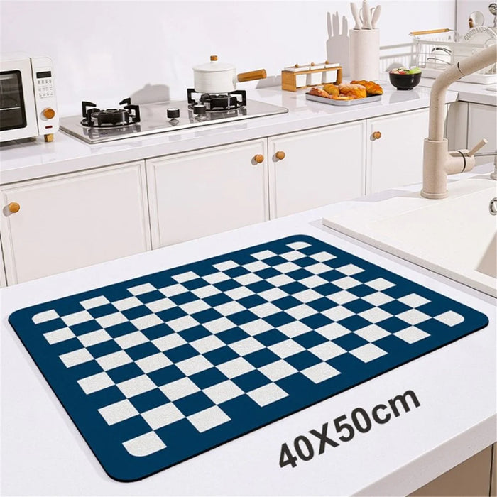 Dish Drying Mat Water-Absorption Dishes Cup Drainer Mat Kitchen Counter Pad - Blue / 40 x 50cm - 1