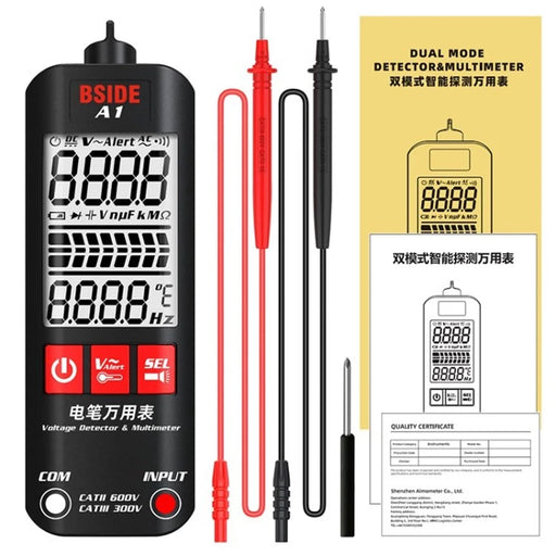 BSIDE A1 Mini Digital Multimeter Non-Contact Voltage Detector Pen LCD Display Fast Accurately Measures Multimeter - English (No Battery) - 1