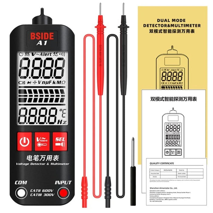 BSIDE A1 Mini Digital Multimeter Non-Contact Voltage Detector Pen LCD Display Fast Accurately Measures Multimeter - English (No Battery) - 1