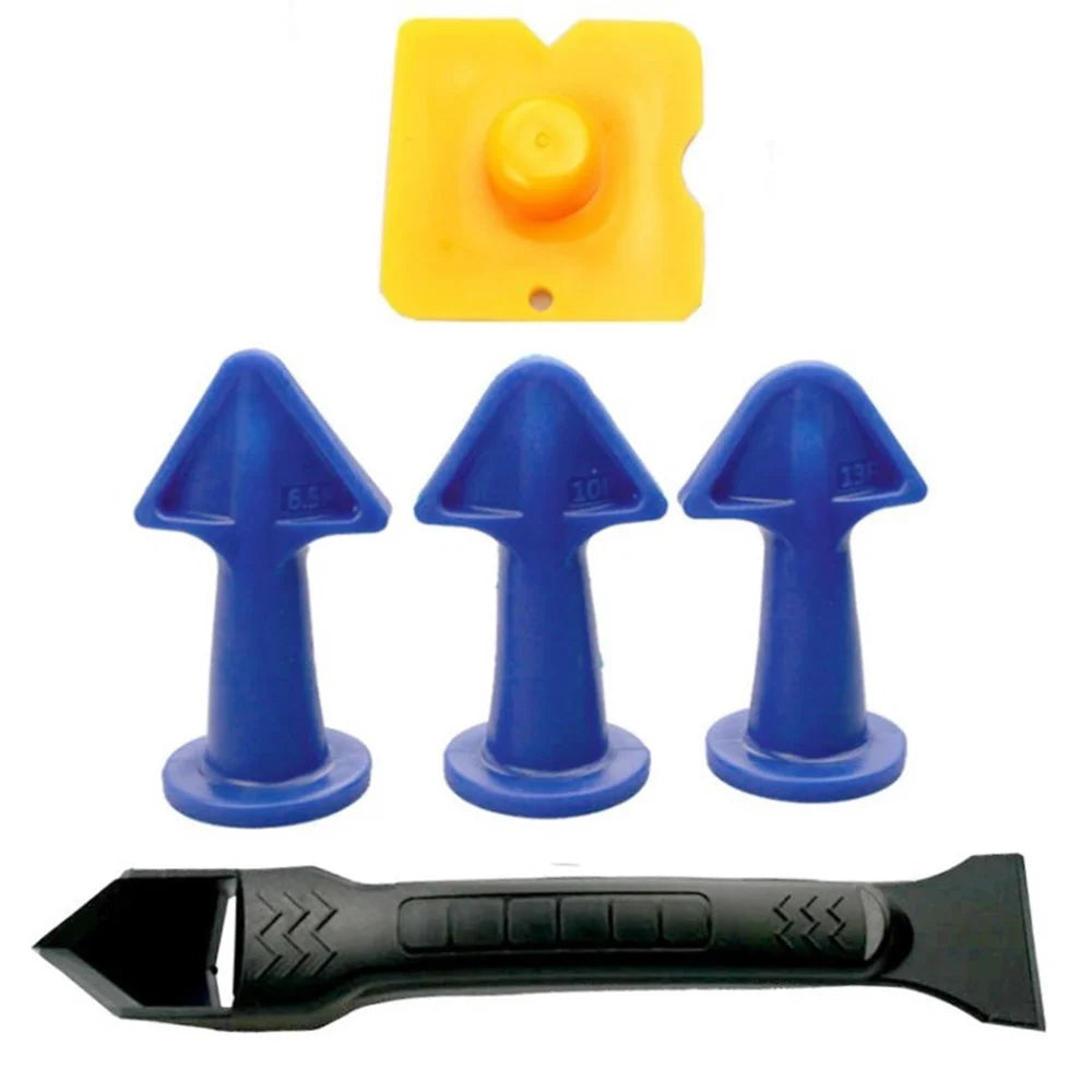 5Pcs Crack Filling Caulking Finishing Tool Kit with Scraper Caulk Nozzles Scraping Film - Black Scraper / Blue Nozzles - 1