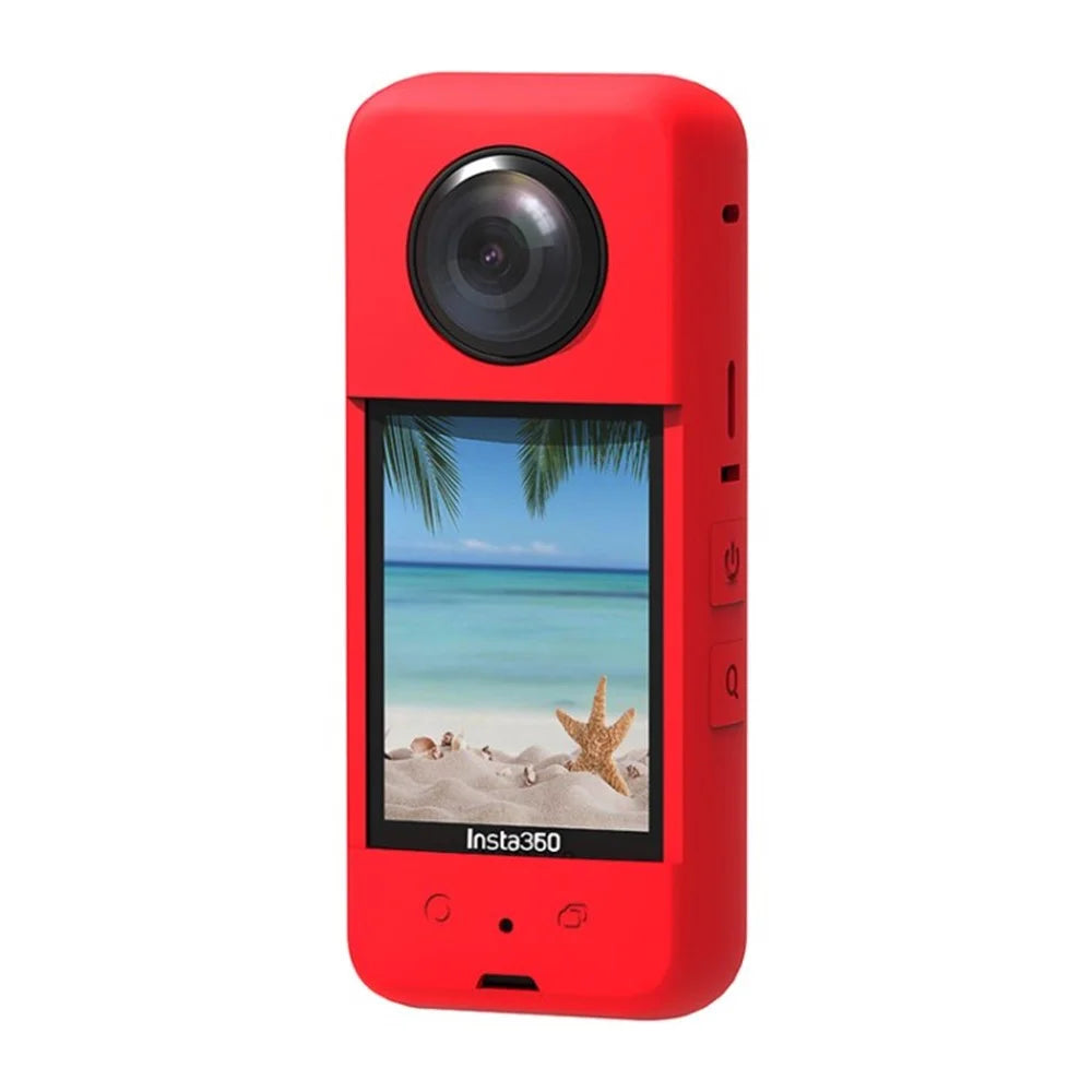 For insta360 One X3 Action Camera Silicone Case Anti-drop Protective Sleeve with Lens Cover - Red - 1