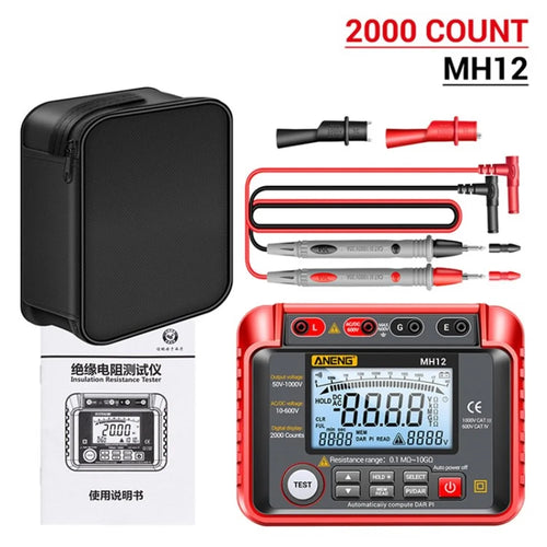 ANENG MH12 Digital Megohmmeter Insulation Resistance Meter Tester Cable LCD Display High Voltage Voltmeter Meter - 1