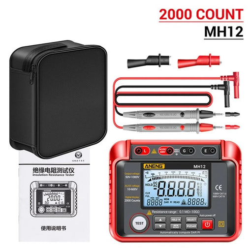 ANENG MH12 Digital Megohmmeter Insulation Resistance Meter Tester Cable LCD Display High Voltage Voltmeter Meter - 1