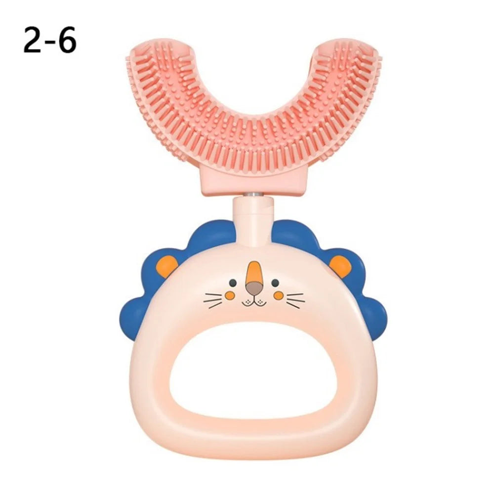 U-Shaped Kids Toothbrush Soft Silicone Brush Head Toddler Teeth Cleaning Supplies (BPA-Free, NO FDA Certificate) - Pink / Aged 2-6 - 1
