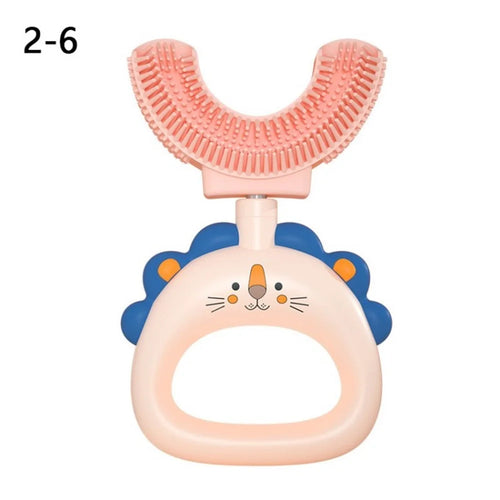 U-Shaped Kids Toothbrush Soft Silicone Brush Head Toddler Teeth Cleaning Supplies (BPA-Free, NO FDA Certificate) - Pink / Aged 2-6 - 1