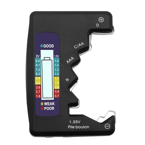 Digital Battery Tester Universal C D N AA AAA 9V 1.55V Button LCD Display Battery Capacity Checker - Black - 1