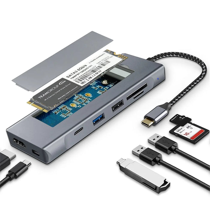 8 in 1 Multi-Port USB Type-C Hub NVME SATA M.2 Multi-function Hub Type-C Docking Station - 1
