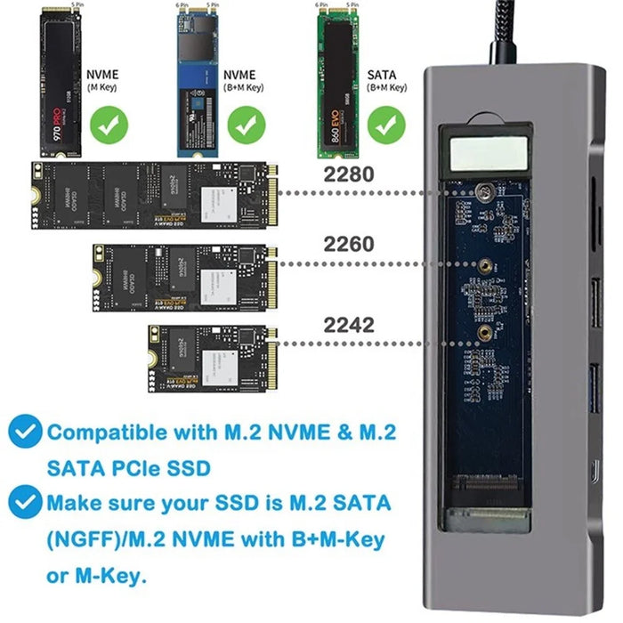 8 in 1 Multi-Port USB Type-C Hub NVME SATA M.2 Multi-function Hub Type-C Docking Station - 2