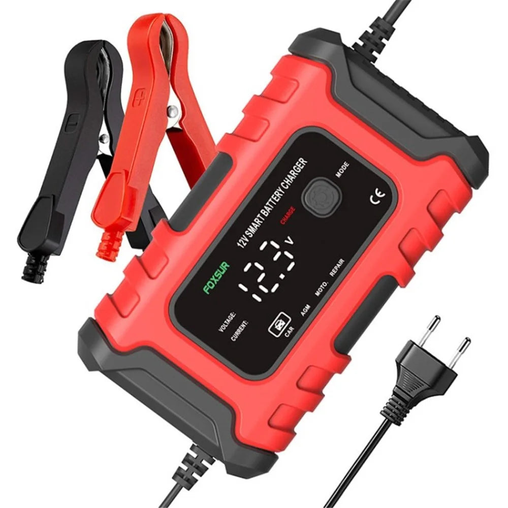 Car Battery Charger 12V 6A Smart Battery Trickle Charger Automatic Pulse Repair Maintainer Desulfator - Red / EU Plug - 1