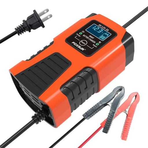 FOXSUR 6V / 12V 2A Car Motorcycle Battery Charger Battery Maintainer 3-Stage Smart Automatic Pulse Repair Charger - Red / US Plug - 1
