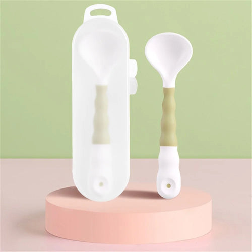 Baby Feeding Training Spoon Toddler Self-Feeding Learning Tableware Ergonomic Design Utensils with Travel Safe Case (BPA-Free, without FDA Certification)- White - 1