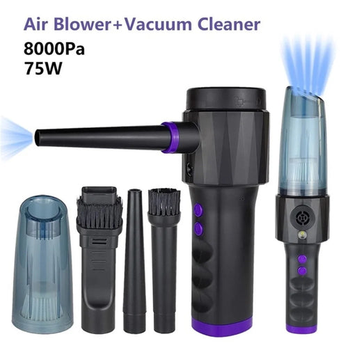 2-in-1 Air Duster Vacuum Dust Cleaner Portable Handheld Cordless Rechargeable Air Blower for Car Keyboard Desk - 1