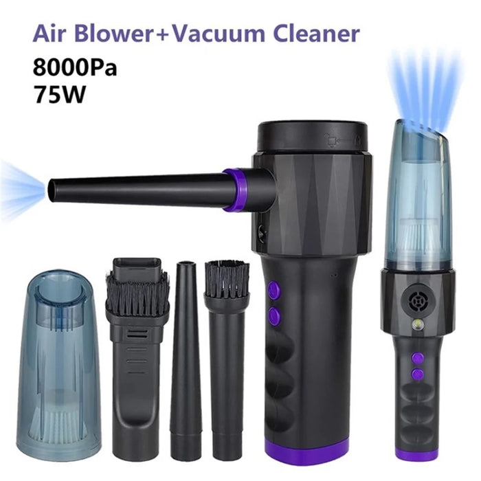 2-in-1 Air Duster Vacuum Dust Cleaner Portable Handheld Cordless Rechargeable Air Blower for Car Keyboard Desk - 1