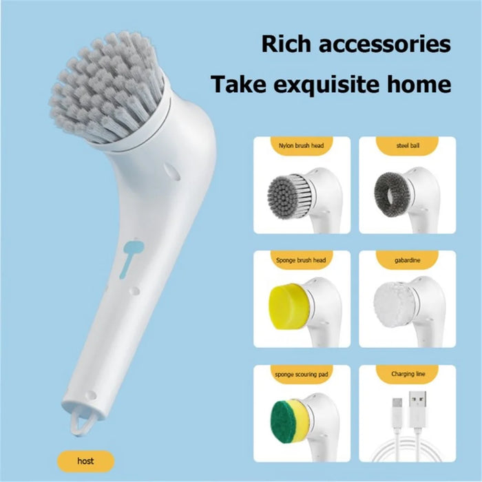 Electric Spin Scrubber Multifunctional Handheld Cordless Cleaning Brush with 5 Brush Heads for Kitchen, Bathroom - White - 1