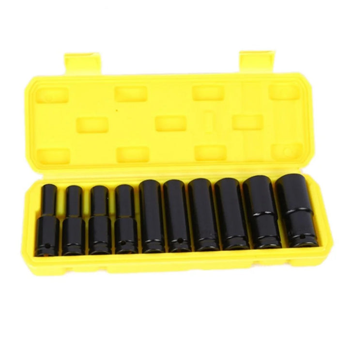 10Pcs 1 / 2" Drive Deep Impact Socket Set Socket Organizer Kit Mechanics Tool with Storage Box - Yellow - 1