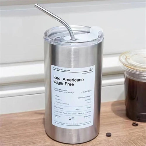 Travel Coffee Mug Insulated Tumbler Stainless Steel Water Cup with Straw for Home, Office, School - Silver - 1