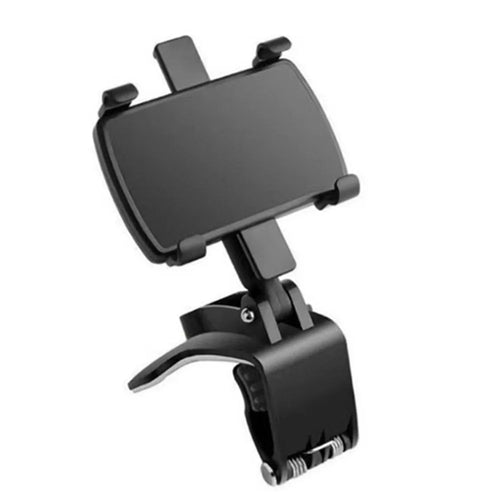 Car Dashboard Rearview Mirror Phone Holder 360 Degree Rotation Clip-on Mobile Phone Mount Stand - Black - 1