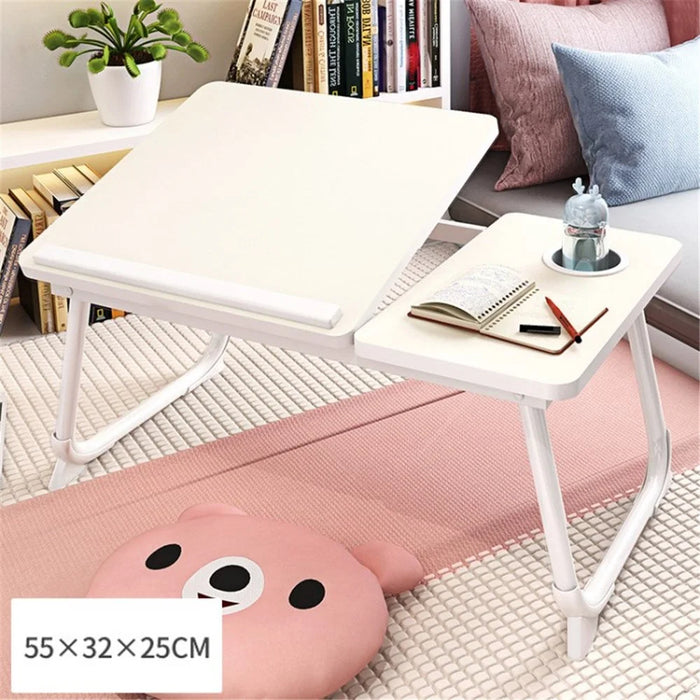 Folding Laptop Desk Bed Tray Small Table with 5 Adjustable Angles and Cup Holder - White - 1
