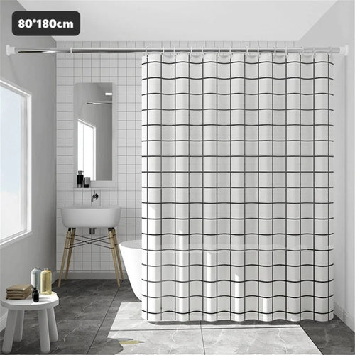 PEVA Shower Curtain Waterproof Pattern Printed Shower LinerBath Curtain for Bathroom Bathtub - White Checked / 80x180cm - 1