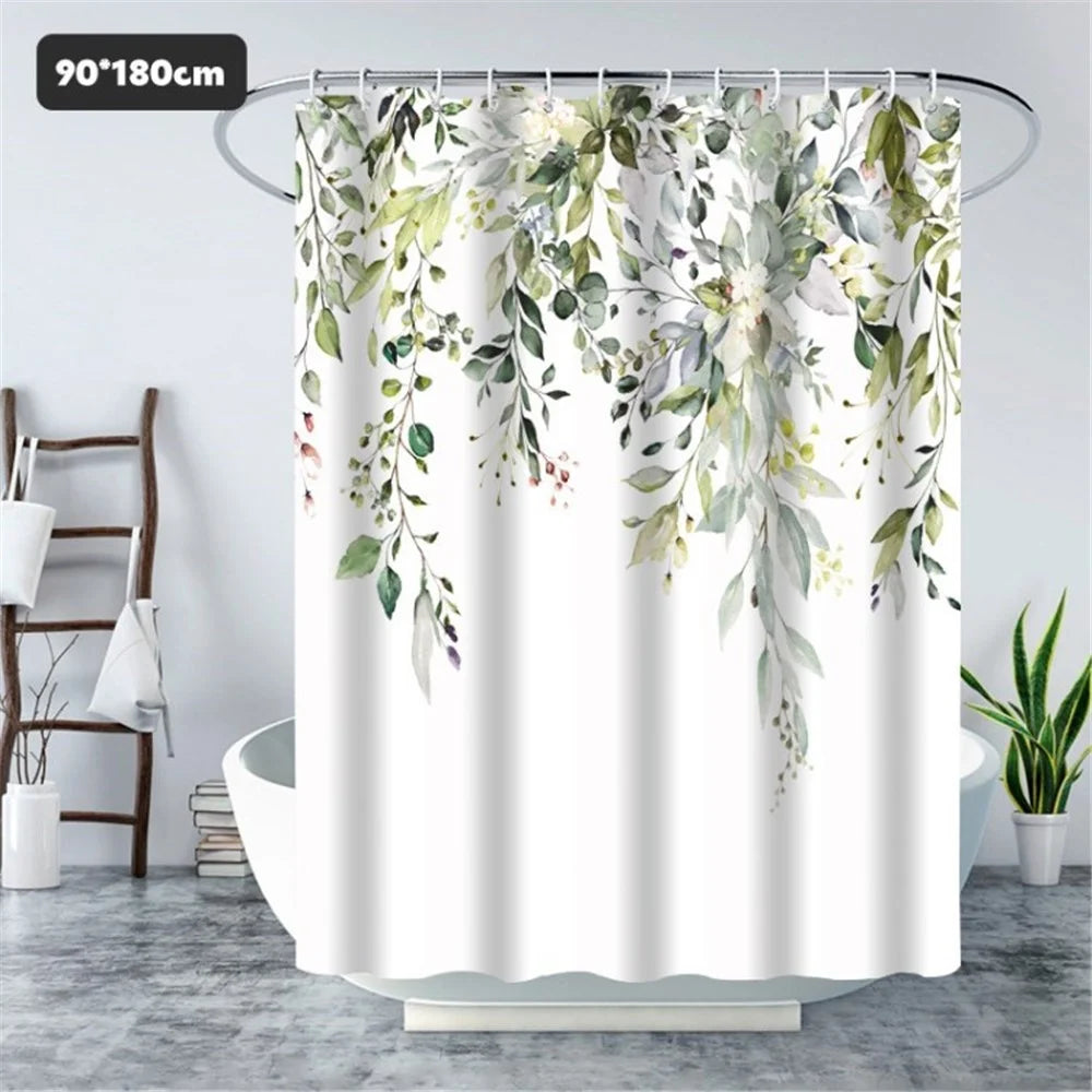 Shower Curtain Waterproof Hanging Leaves Botanical Shower Bathroom Bathtub Curtain Minimalist Shower Curtain Liner - Style A / 90x180cm - 1