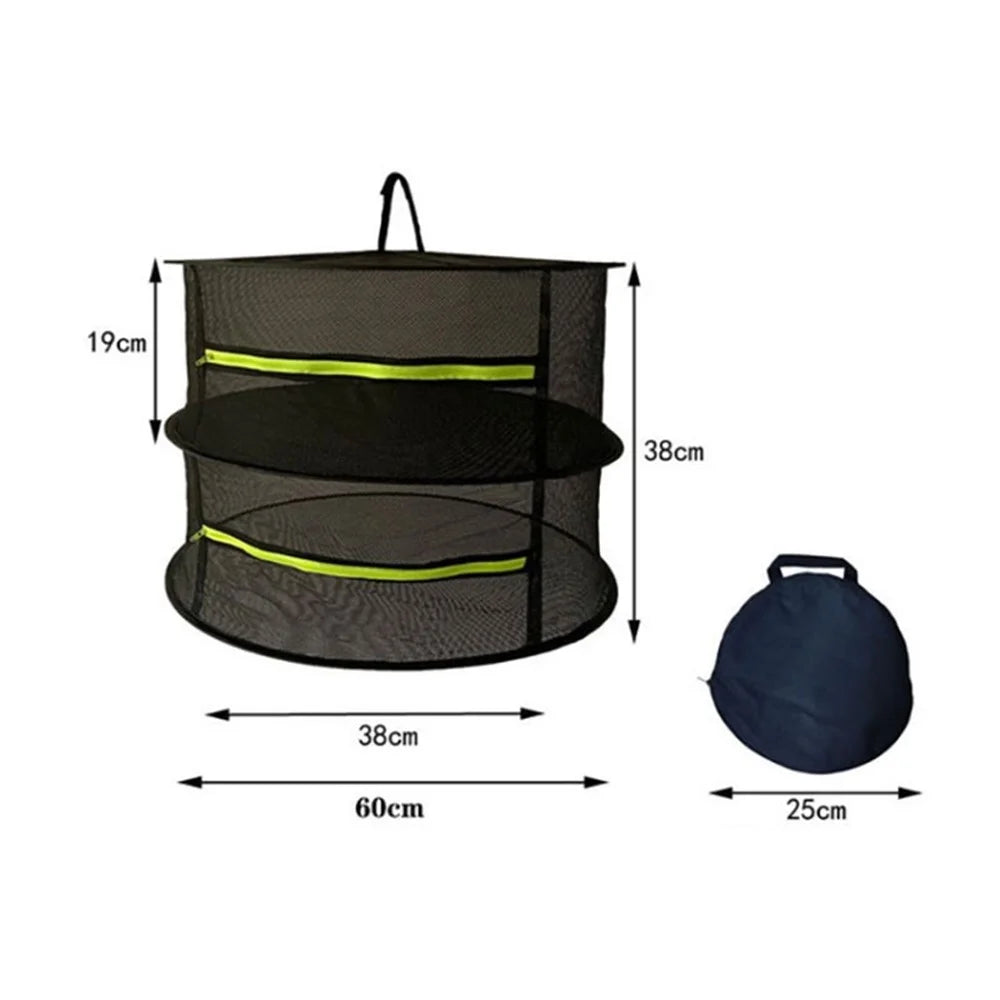 60cm Diameter 2-Layer Collapsible Herb Drying Rack Plant Hanging Mesh with Zipper - 1