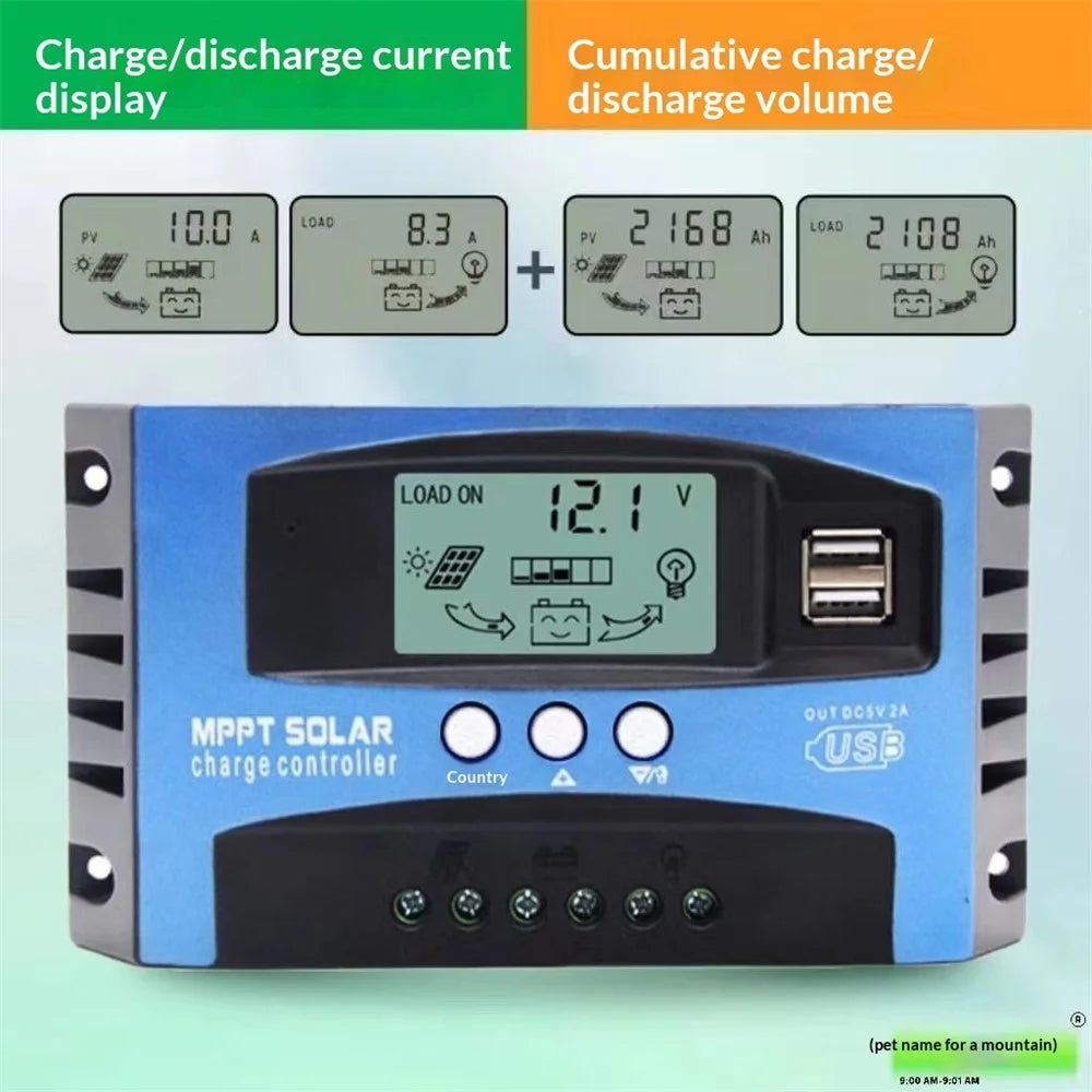 MPPT Solar Charge Controller LCD Display 12V / 24V Solar Panel Charger Regulator - 30A - 3