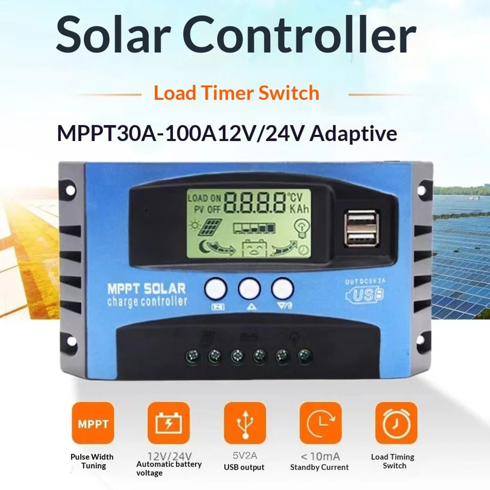 MPPT Solar Charge Controller LCD Display 12V / 24V Solar Panel Charger Regulator - 30A - 6