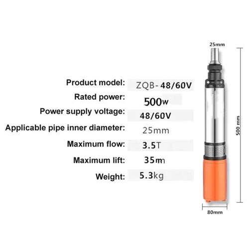Solar Water Pump 48V / 60V 370W / 500W Deep Well Submersible Pump - 48 / 60V / 13m Cable - 1