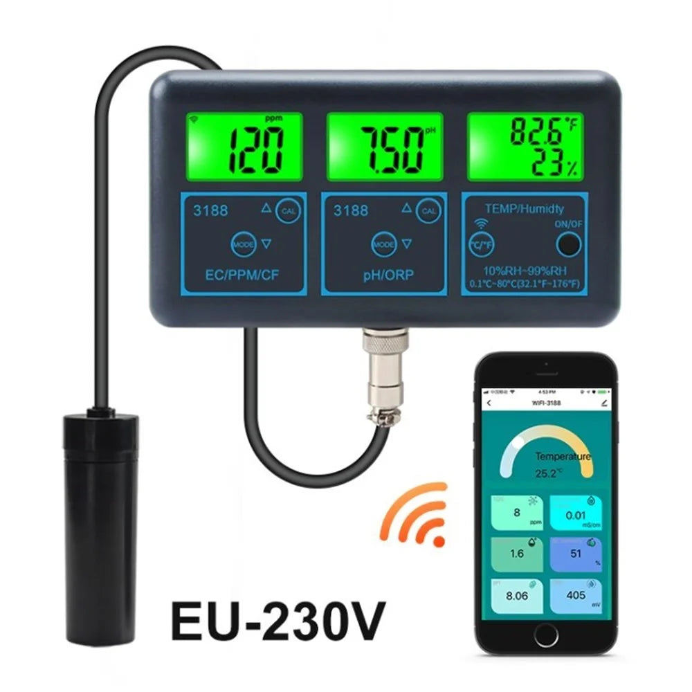 7-in-1 Digital Multifunction Water Quality Purity Tester Humidity Temp ORP TDS EC CF PH Monitor Meter - EU Plug / 230V - 1