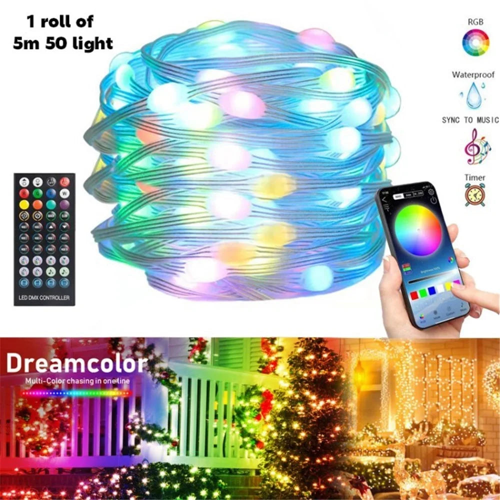 Smart String Light Waterproof USB APP Remote Control RGB Home Outdoor Decoration Light - RGB String Lights / 5m 50-LED - 1