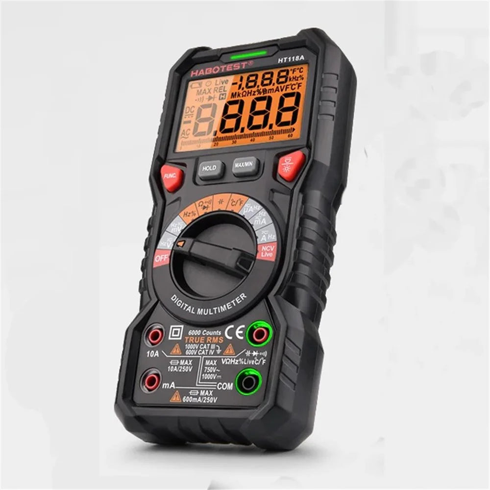 HABOTEST HT118A Auto Range Digital Multimeter Ture RMS AC DC Ohm Hz NCV Live Voltage Temperature Meter - 1