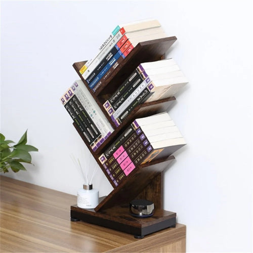 RUBOKA V2 Floor Standing Tree Bookcase Wooden Bookshelf with Iron Bottom Frame Magazines Books Storage Rack (MOQ: 300) - 1