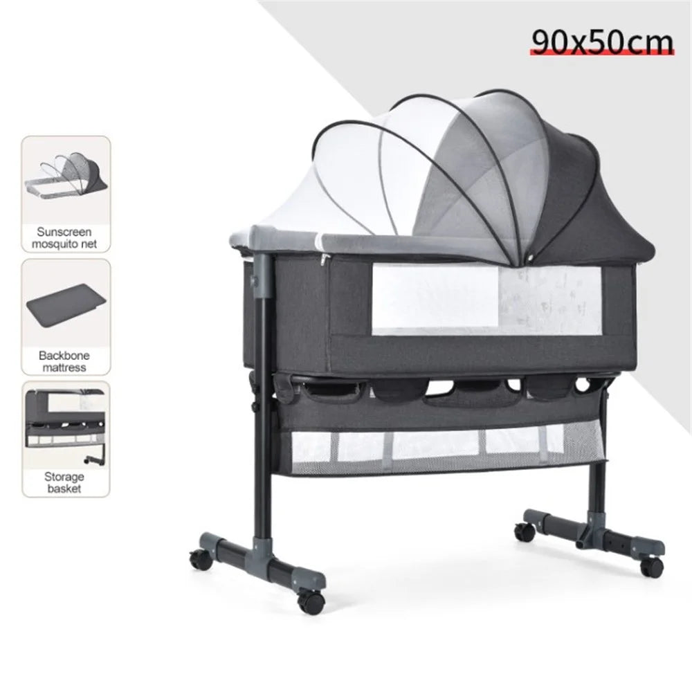 Baby Bassinet Bedside Sleeper Breathable Mesh Design Cradle Bed with Mosquito Net for Baby / Infants - Dark Grey - 1