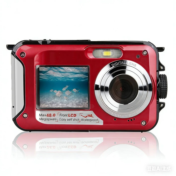 HD368 Underwater Camera Full HD 2.7K 48MP 16X Digital Zoom Dual Screen Waterproof Digital Camera for Snorkelling - Red - 1