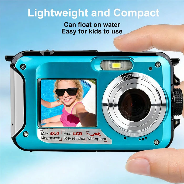 HD368 Underwater Camera Full HD 2.7K 48MP 16X Digital Zoom Dual Screen Waterproof Digital Camera for Snorkelling - Red - 4