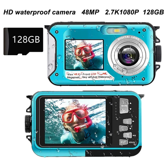 HD368 Underwater Camera Full HD 2.7K 48MP 16X Digital Zoom Dual Screen Waterproof Digital Camera for Snorkelling - Red - 7