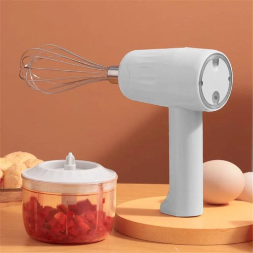 2-in-1 Hand Mixer Electric Garlic Chopper Egg Beater Cordless Rechargeable Cordless Handheld Food Processor with 250ML Bowl Container (BPA-Free, NO FDA Certification) - White - 1