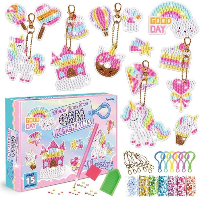 K8012 DIY Gem Keychains 5D Diamond Painting Kit Gem Art Supplies Gem Star Cake Rainbow Keychains for Kids Gift - 1