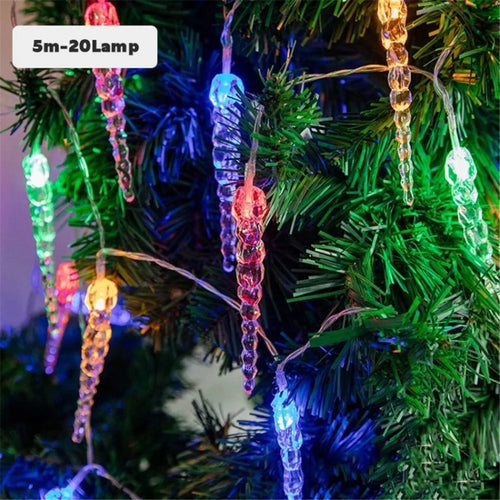 8 Modes Solar Ice Cone String Lights LED Icicle Lights for Christmas Party Decor - Colorful Light / 5m 20-LED - 1