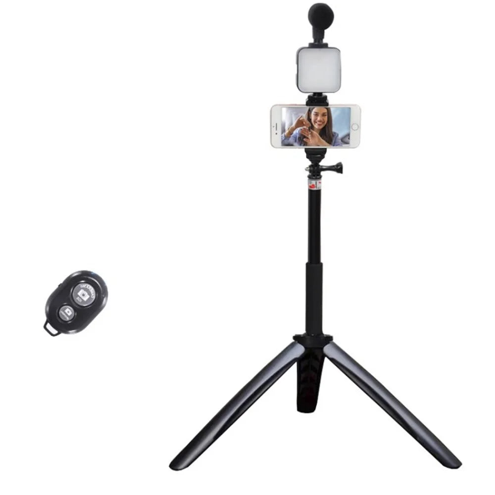 TL-49Z Extension Selfie Stick Tripod Fill Light Adjustable Desktop Stand Wireless Remote - Black / 3-Button - 1