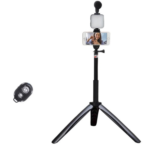 TL-49Z Extension Selfie Stick Tripod Fill Light Adjustable Desktop Stand Wireless Remote - Black / 3-Button - 1